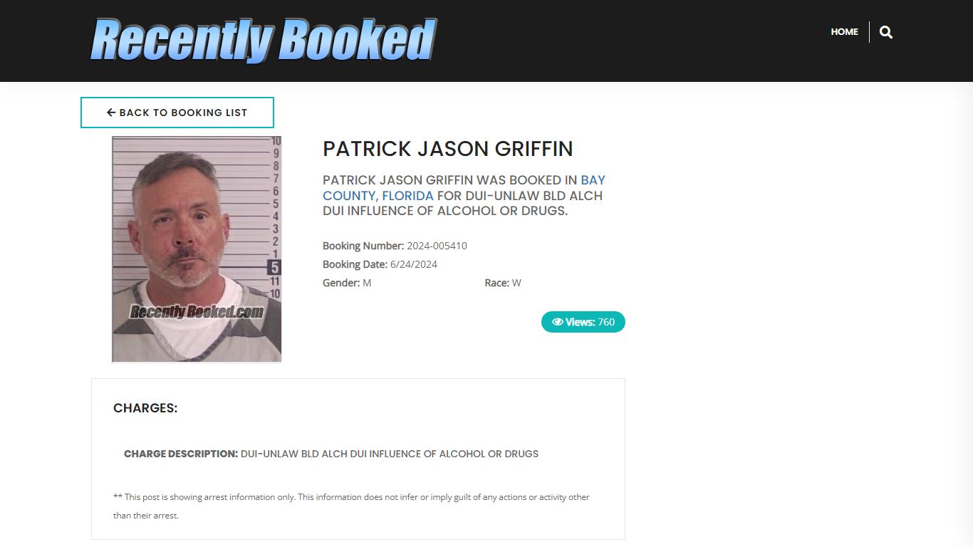 Recent Booking / Mugshot for PATRICK JASON GRIFFIN in Bay County, Florida